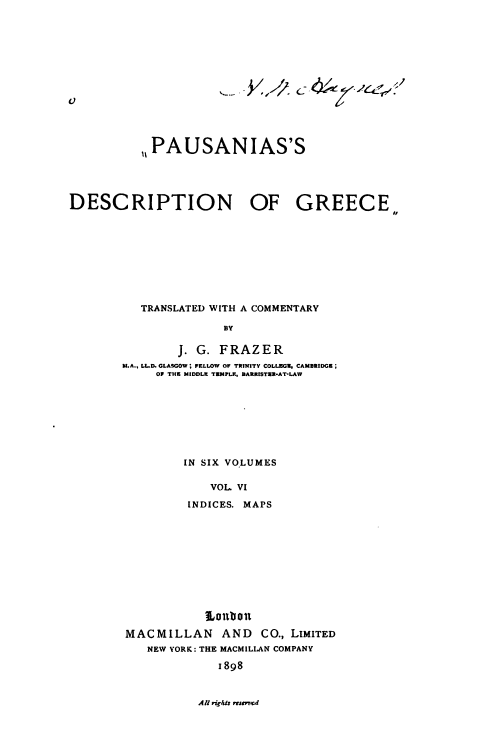 Pausanias's description of Greece; Indices, Maps