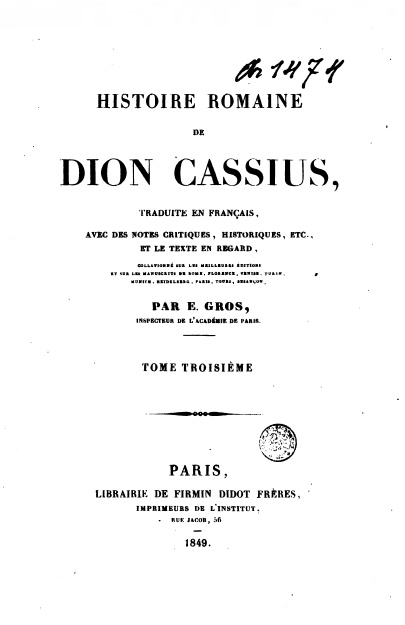 Histoire Romaine de Dion Cassius