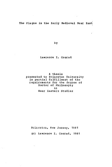 The plague in the early medieval near east (Ph. D. Thesis)