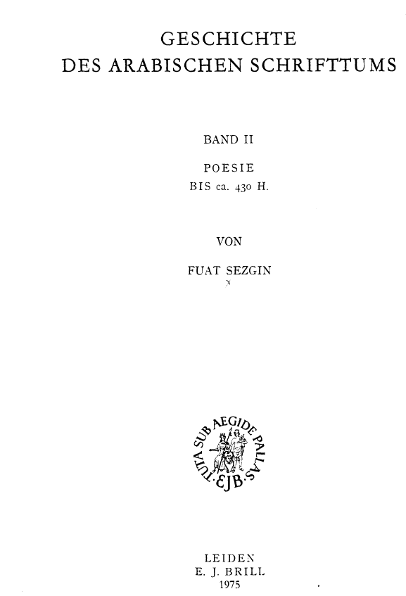 GESCHICHTE DES ARABISCHEN SCHRIFTTUMS (Band 2)