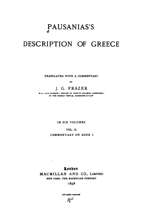 Pausanias's description of Greece; Commentary on book 1