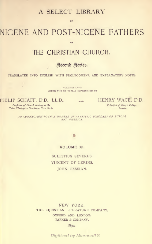 A SELECT LIBRARY OF NICENE AND POST-NICENE FATHERS OF THE CHRISTIAN CHURCH