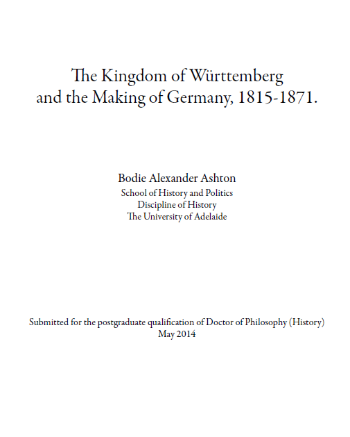 The kingdom of Wurttemberg and the making of Germany, 1815-1871