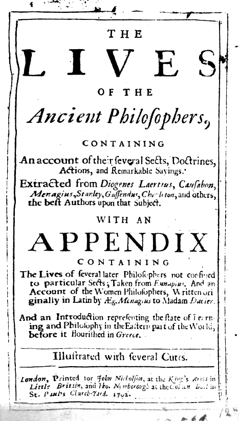 The lives of the ancient philosophers