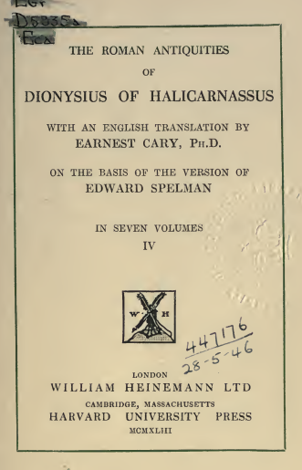 THE ROMAN ANTIQUITIES OF DIONYSIUS OF HALICARNASSUS