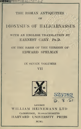 THE ROMAN ANTIQUITIES OF DIONYSIUS OF HALICARNASSUS