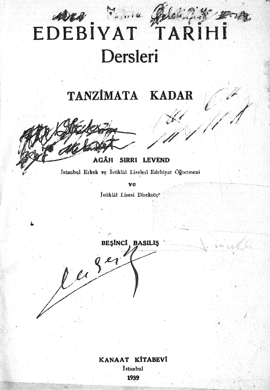Edebiyat tarihi dersleri; Tanzimata Kadar