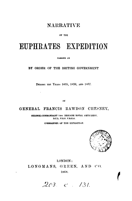 Narrative of the Euphrates expedition; carried on order of the British government during the years 1835, 1836 and 1837