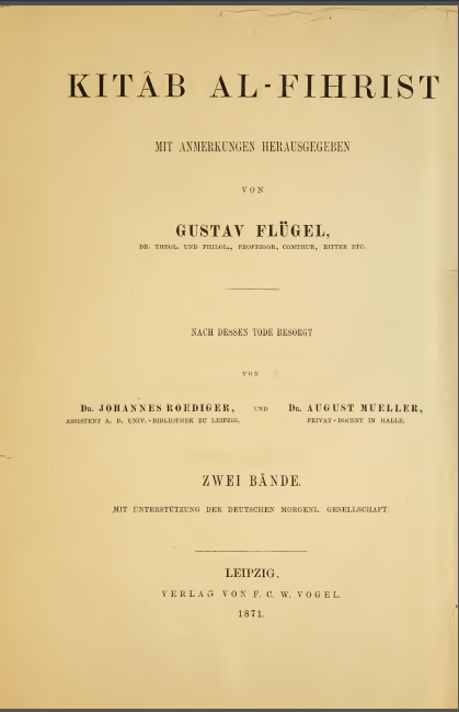kitab al-fihrist mit anmerkungen herausgegeben