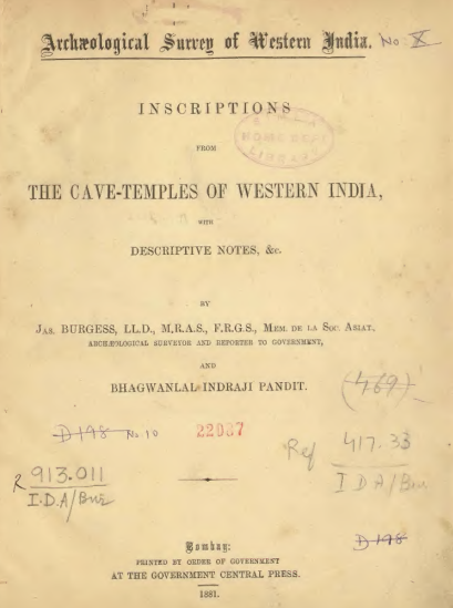 INSCRIPTIONS FROM THE CAVE-TEMPLES OF WESTERN INDIA, WITH DESCRIPTIVE NOTES 