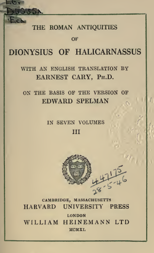 THE ROMAN ANTIQUITIES OF DIONYSIUS OF HALICARNASSUS