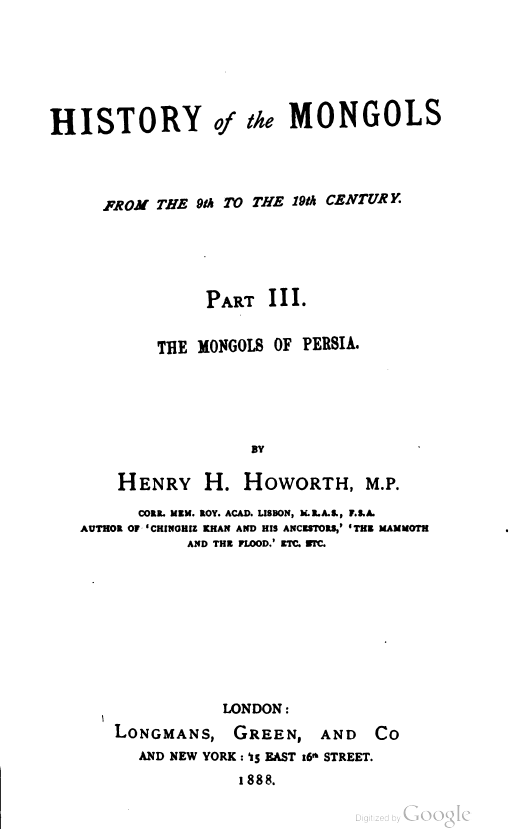 History of the Mongols from the 9th to the 19th century; The Mongols of Persia