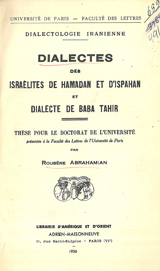 Dialectes des Israelites de Hamadan et d’Ispahan et dialecte de Baba Tahir