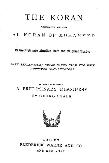 The koran commonly called al koran of mohammed