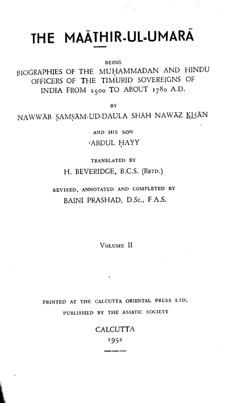 THE MAATHIR-UL-UMARA (VOLUME 2)
