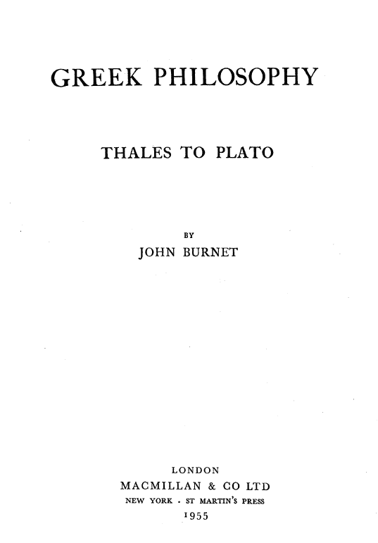 Greek philosophy; Thales to plato