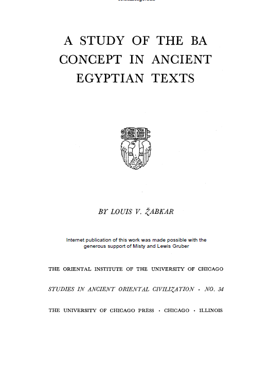 A study of the BA concept in ancient Egyptian texts