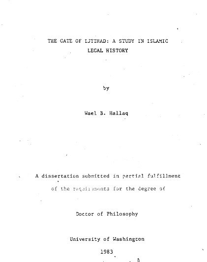 THE GATE OF IJTIHAD: A STUDY IN ISLAMIC LEGAL HISTORY