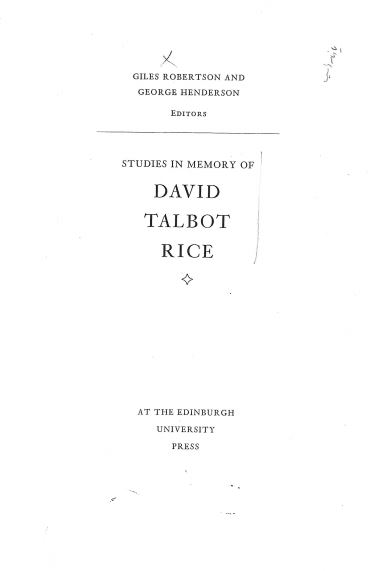 Studies in memory if david talbot rice