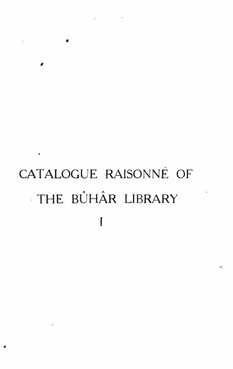catalogue of the arabic manuscripts in the buhar library