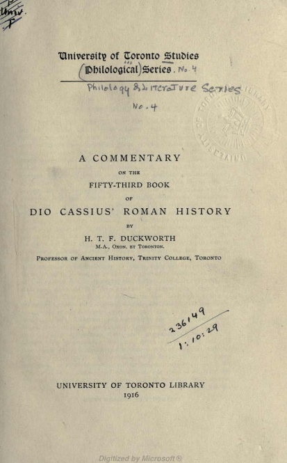 A COMMENTARY ON THE FIFTY-THIRD BOOK OF DIO CASSIUS' ROMAN HISTORY
