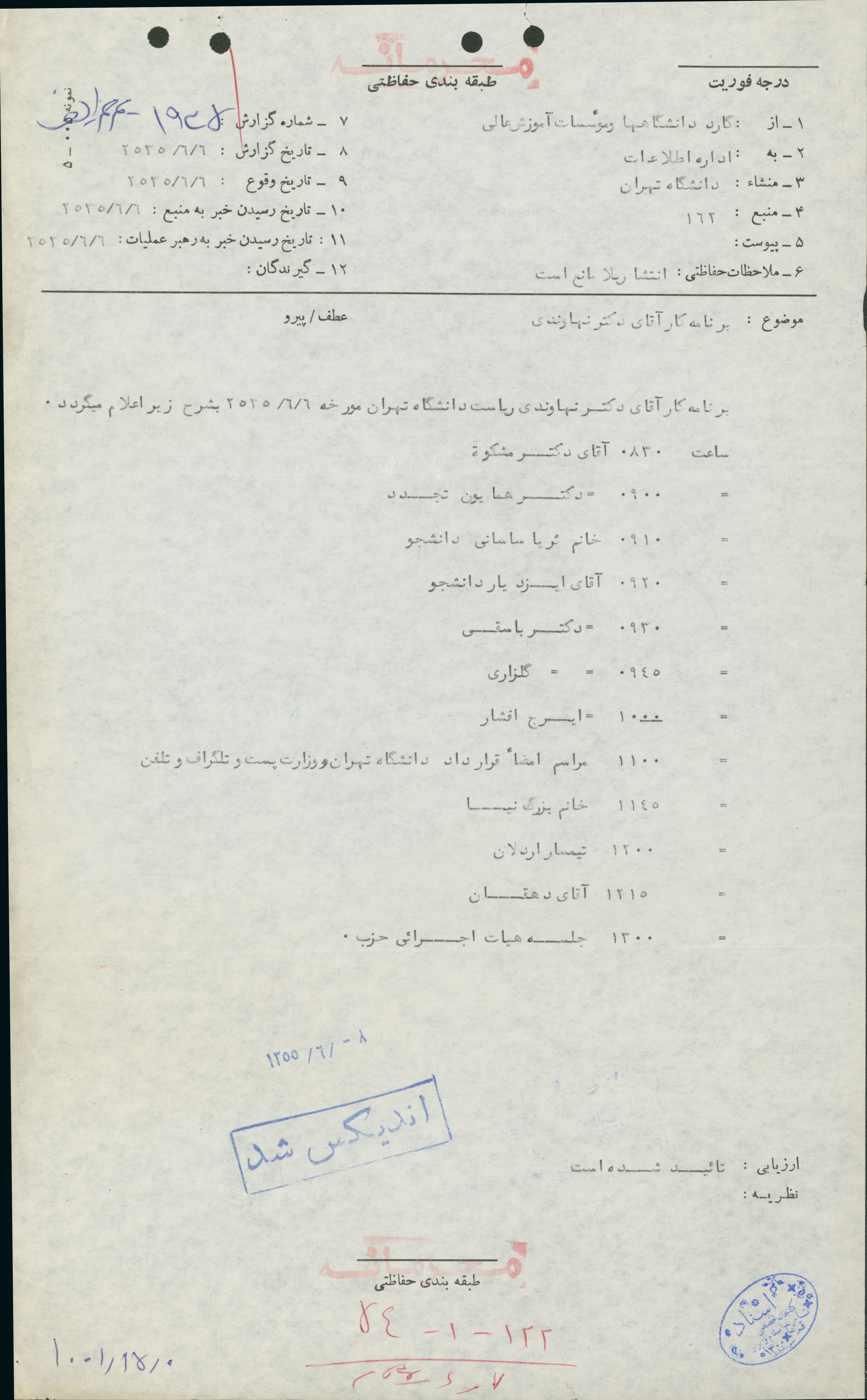 برنامه کار دکتر نهاوندی رئیس دانشگاه تهران در دوران پهلوی