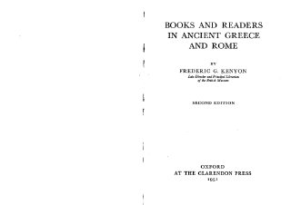 Books and Readers in Ancient Greece and Rome Frederic G Kenyon Z