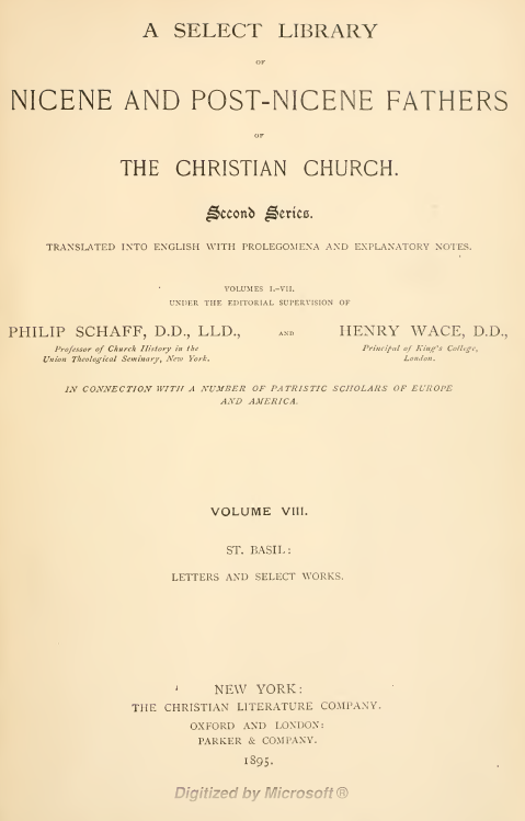 A SELECT LIBRARY OF NICENE AND POST-NICENE FATHERS OF THE CHRISTIAN CHURCH