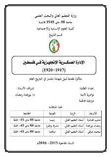 الإدارة العسكرية الإنجليزية في فلسطين1917 1920