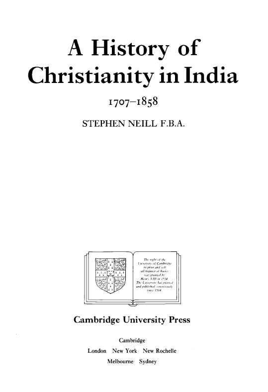 A History of Christianity in India (1707-1858)