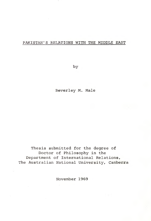 PAKISTAN'S RELATIONS WITH THE MIDDLE EAST (PhD THESIS)
