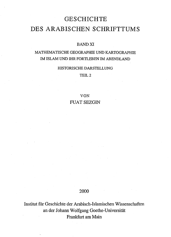 GESCHICHTE DES ARABISCHEN SCHRIFTTUMS (Band 11)