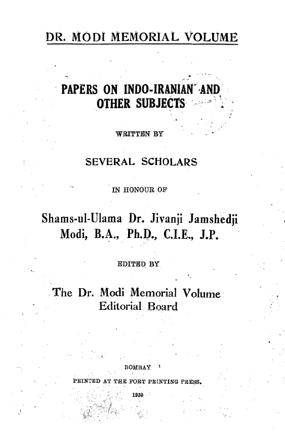 Papers on Indo-Iranian and other subjects