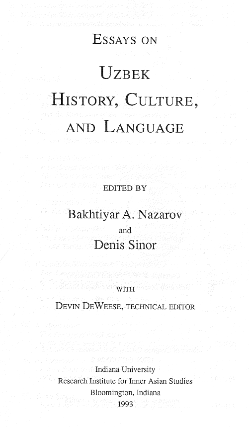 Essays on Uzbek; History, culture and language