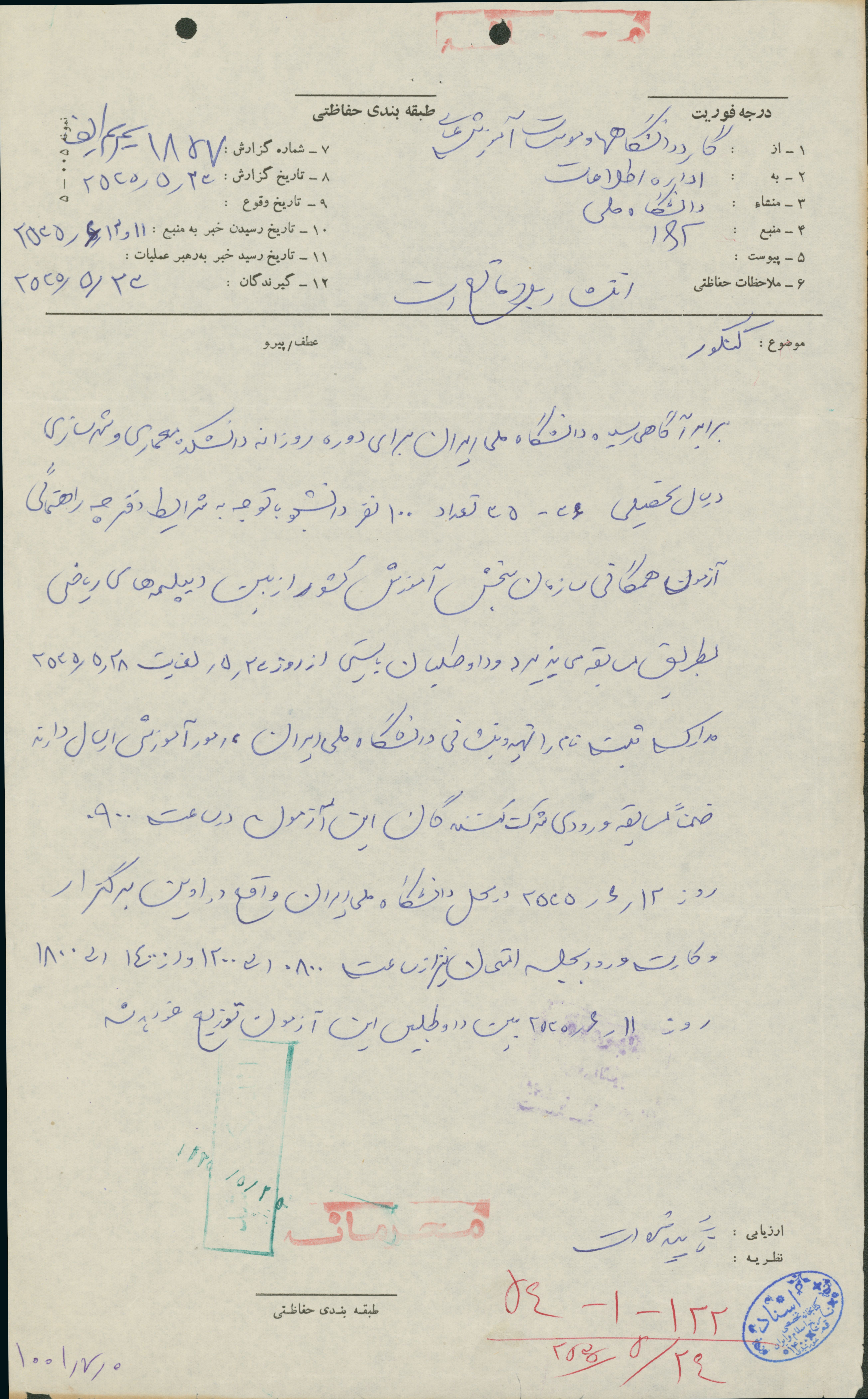 گزارش گارد دانشگاهی از برگزاری آزمون ریاضی در دانشگاه ملی 