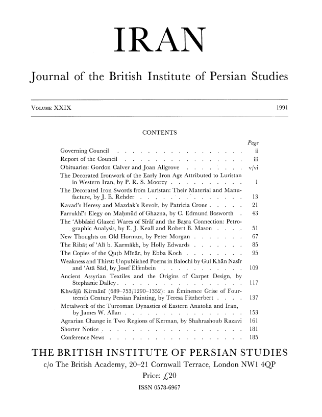 IRAN; Journal of the British Institute of Persian Studies, VOLUME 29