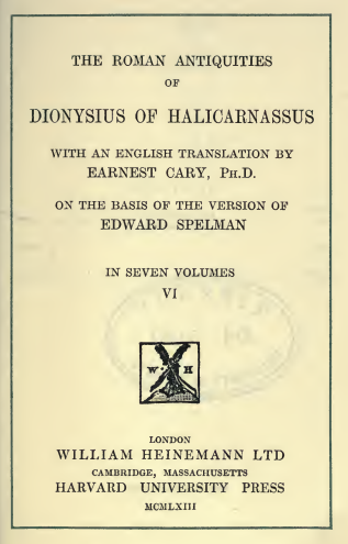 THE ROMAN ANTIQUITIES OF DIONYSIUS OF HALICARNASSUS
