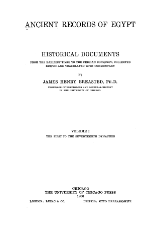 ANCIENT RECORDS OF EGYPT; HISTORICAL DOCUMENTS