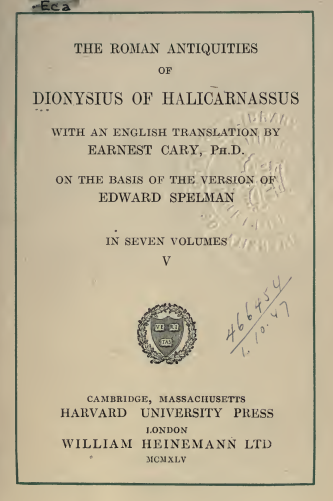 THE ROMAN ANTIQUITIES OF DIONYSIUS OF HALICARNASSUS