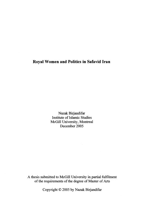 Royal Women and Politics in Safavid Iran (Master thesis)