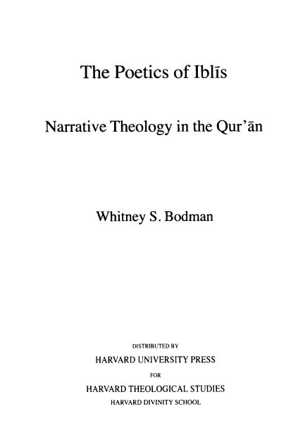 The poetics of iblis narrative theology in the qur`an