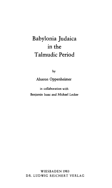 Babylonia Judaica in the Talmudic Period