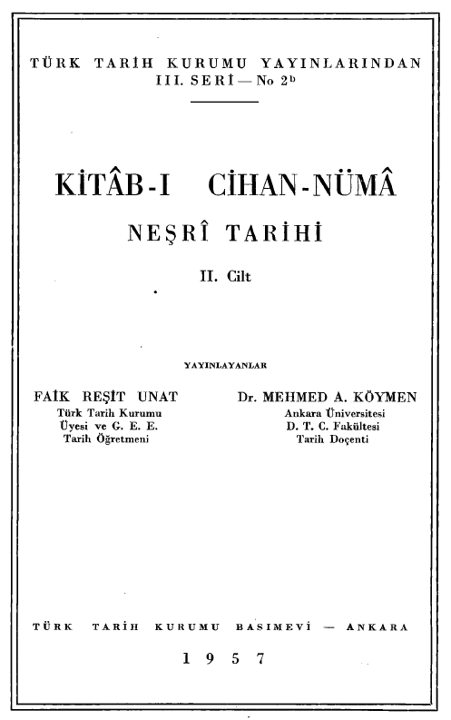 KITAB-I CIHAN-NUMA NESRI TARIHI (II. Cilt)